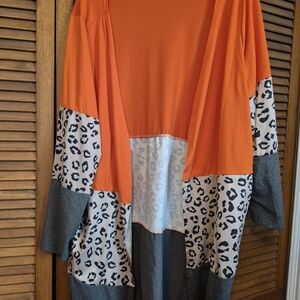 Orange and Leopard Print Cardigan